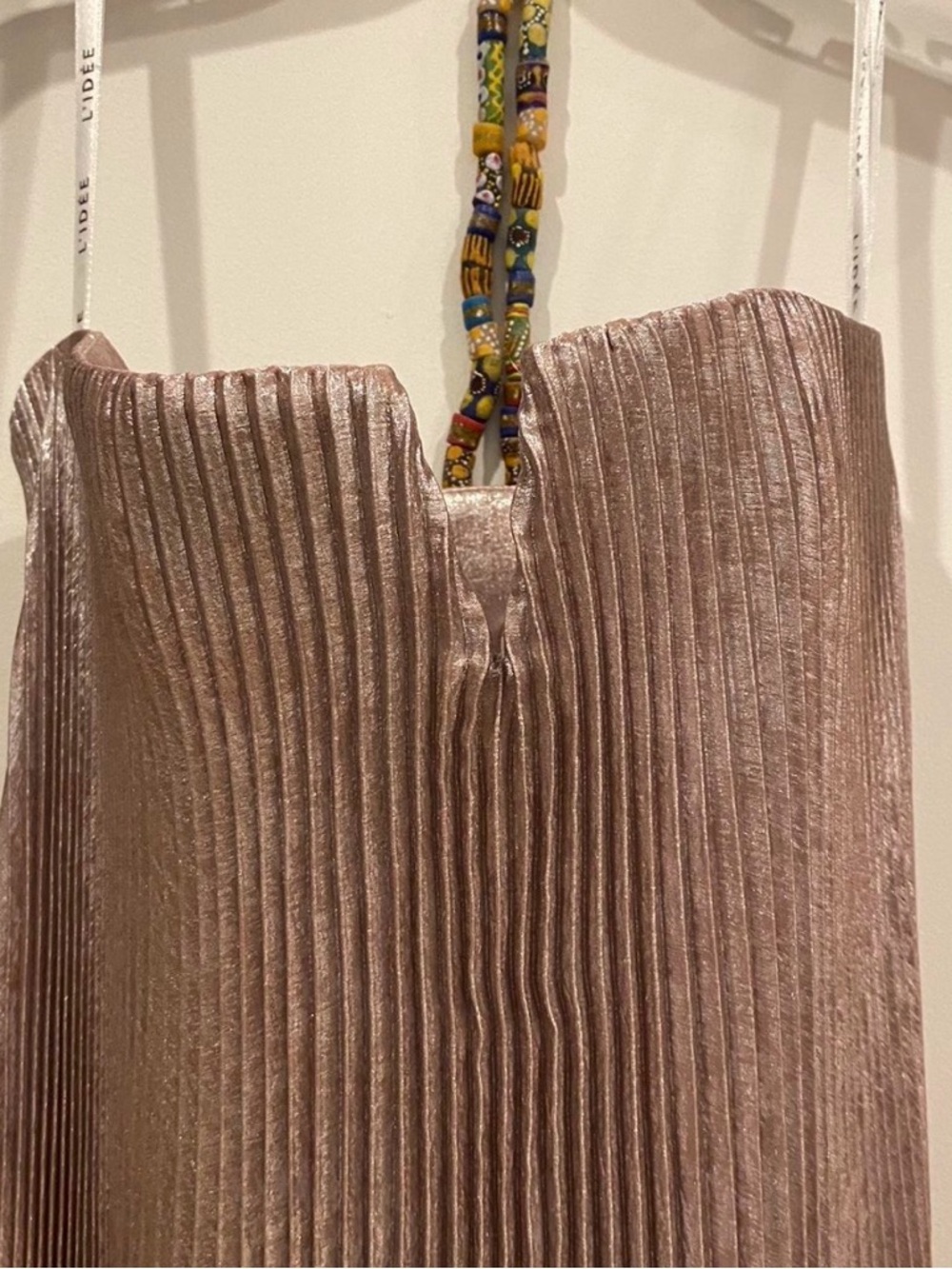 Pleated Metallic Strapless Dress - Blush Pink - Picture 2 of 6